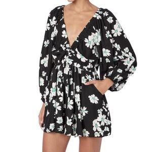Topshop Daisy Floral Linen Romper V-Neck Long Sleeve Summer Festival L/12 NWT